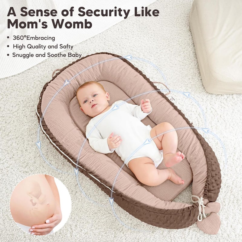 Bearmoss Baby Lounger - Infant Lounger Pillow for Newborn 0-24 Months, Soft, Breathable & Portable Baby Lounger Pillow for Boys & Girls, Cozy Baby Floor Seat for Home & Travel (Sand) - Image 2